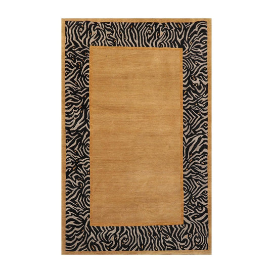 4' x 5'9'' Hand Knotted Tibetan Wool & Silk Animal Print Zebra Area Rug Brown