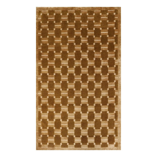 3'11'' x 5'11'' Hand Knotted Tibetan Wool & Silk Basket Weave Area Rug Brown