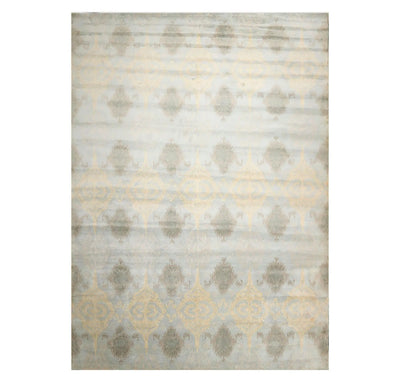 9'4'' x 13'3'' Handmade 100% Wool Ikat Modern Oriental Area Rug Light Blue - Oriental Rug Of Houston