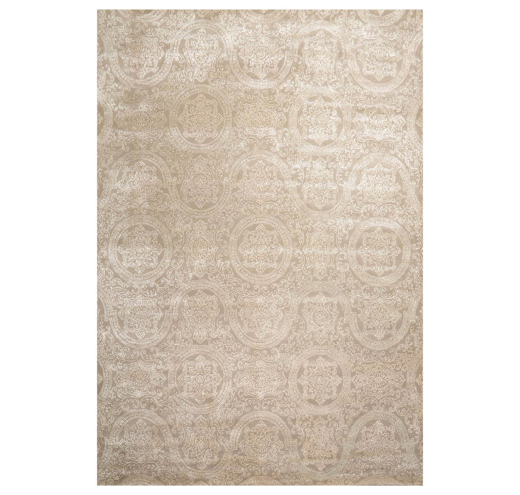 9' x12' 5'' Gray Beige Color Hand Tufted Hand Made Wool & Art Silk Transitional Oriental Rug