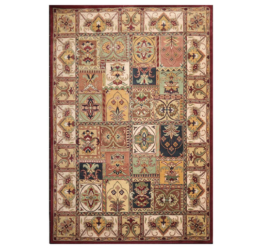 8' x 11' Handmade Wool Multi Panel Traditional Oriental Area Rug Burgundy