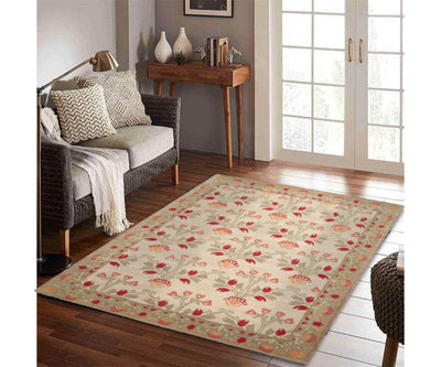 7' 9''x9' 9'' Beige Mint Red Color Hand Tufted Hand Made 100% Wool Traditional Oriental Rug