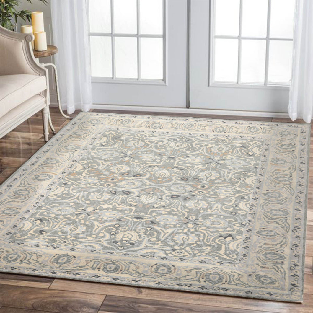 8' 9''x11' 9'' Gray Ivory Taupe Color Hand Tufted Hand Made 100% Wool Transitional Oriental Rug