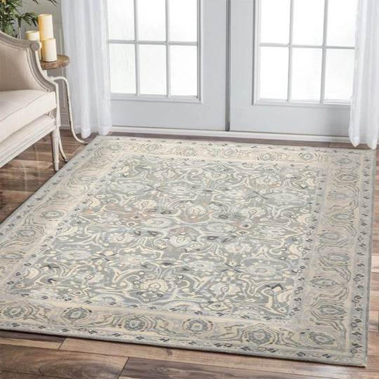 9x12 Gray, Ivory Hand Tufted Hand Made 100% Wool Transitional  Oriental Area Rug