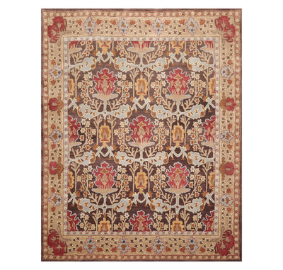 8x10 Brown, Beige Hand Tufted Hand Made 100% Wool William Morris Traditional Oriental Area Rug