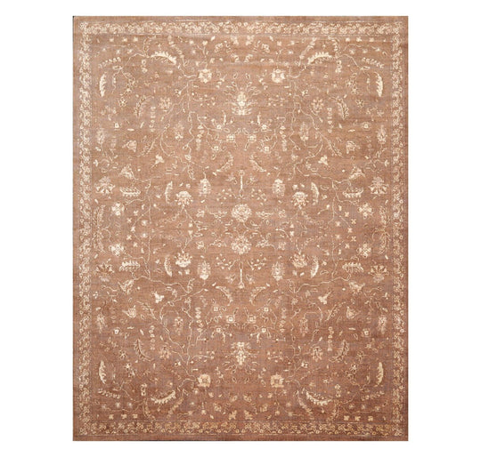 7'1" x 9' 100% New Zealand Wool Transitional Oriental Area Rug Brown