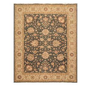 7' 9''x9' 9'' Grayish Green Champagne Muted Peach Color Hand Knotted Oriental 100% Wool Traditional Oriental Rug