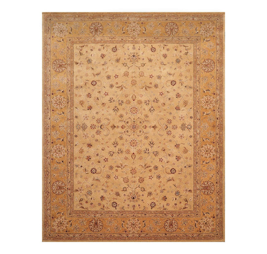 7'9" x 9'9" Handmade Heritage Beige Wool Oriental Area Rug Tan