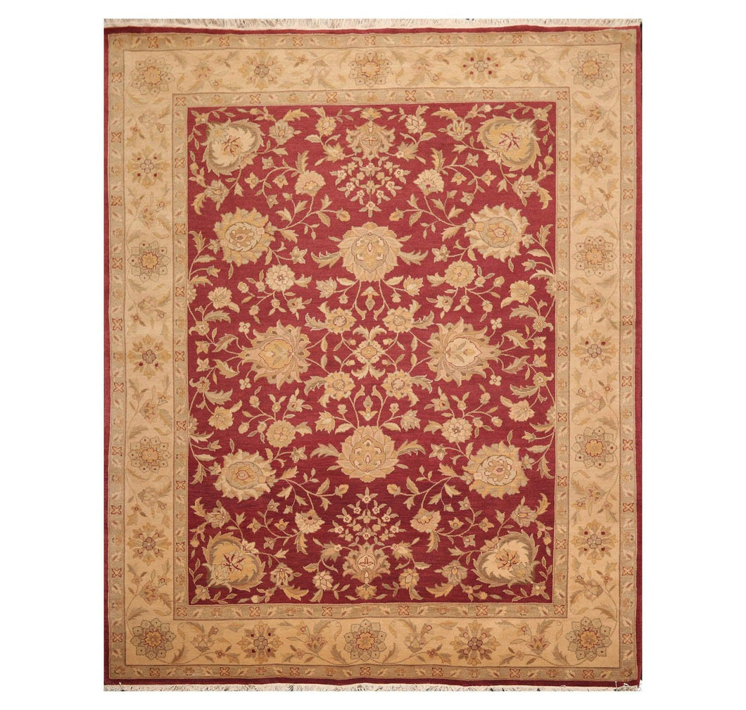 8' x10'  Burgundy Champagne Moss Color Hand Knotted Persian 100% Wool Traditional Oriental Rug