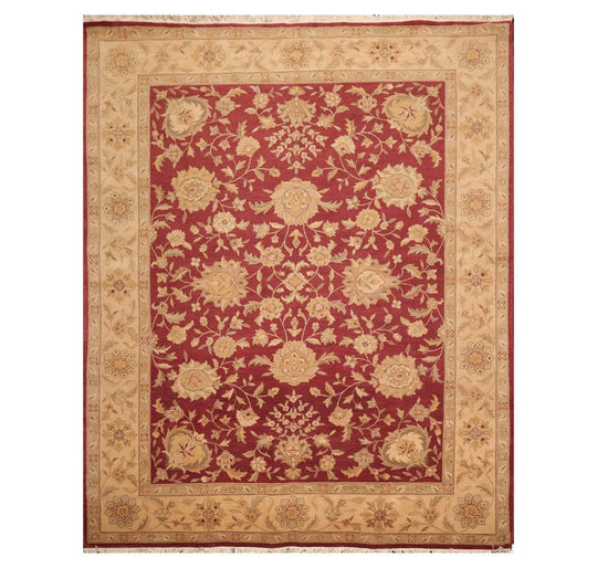 8' x 10' Hand Knotted Traditional Agra 100% Wool Area Rug Burgundy