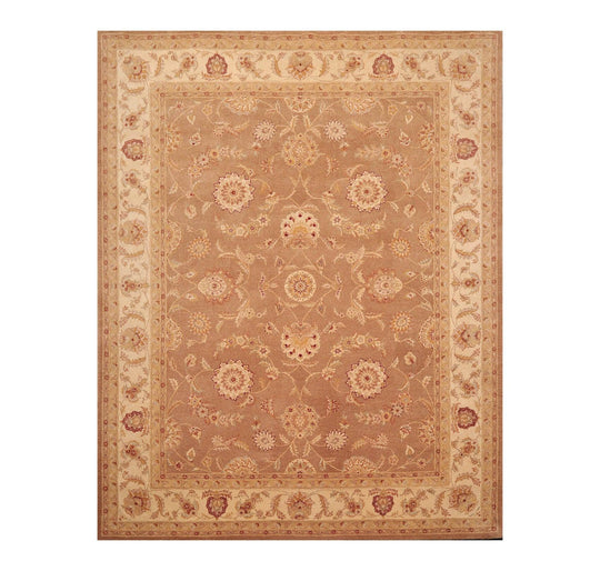 7'9" x 9'9" Handmade Heritage HE09 Olive Wool Area Rug Light Brown