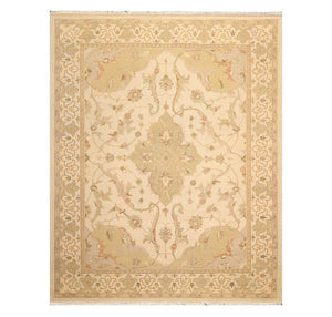 7' 9''x9' 9'' Beige Sage Brown Color Hand Knotted Persian 100% Wool Traditional Oriental Rug