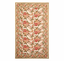 6' x10'  Beige Rose Green Color Hand Knotted Aubusson  100% Wool Traditional Oriental Rug