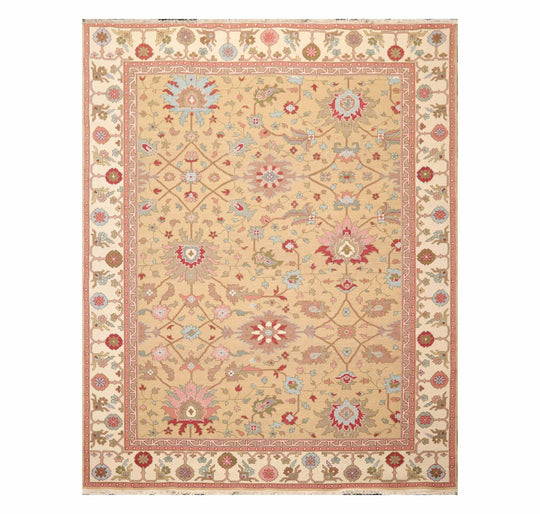 7'9"x9'9" Hand Knotted Wool Area Rug Muted Olive