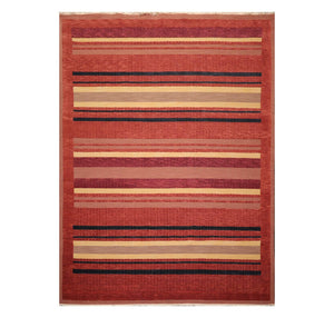 8' 8''x11' 10'' Rust Brown Navy Color Hand Knotted Soumak 100% Wool Modern & Contemporary Oriental Rug