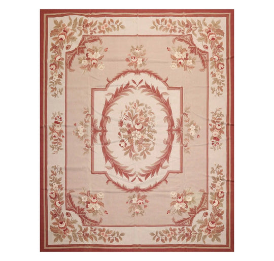 8' x 10' Hand Woven Wool French Aubusson Flatweave Area Rug Taupe