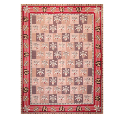 9' x 12' Hand Woven Wool French Aubusson Flatweave Area Rug Rose - Oriental Rug Of Houston