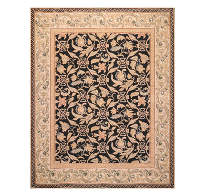 8'x10' Hand Woven Wool French Aubusson Botanical Flatweave Area Rug Black - Oriental Rug Of Houston