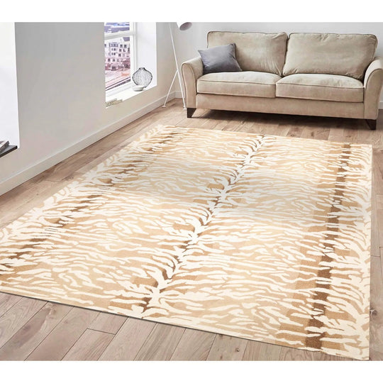 Multi Sizes Handmade 100% Wool Animal Print Tiger Modern Area Rug Ivory Beige