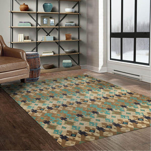 8' x10'  Beige Brown Turquoise Color Hand Tufted Hand Made 100% Wool Modern & Contemporary Oriental Rug
