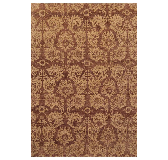 6' x 8'8'' Hand Knotted New Zealand Wool Damask Antique Finish Area Rug Brown