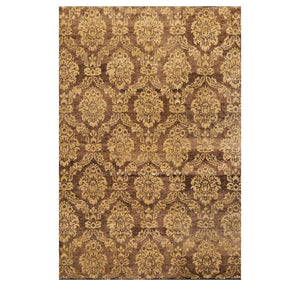 6' x 9' Hand Knotted New Zealand Wool Damask Area Rug Brown Light Gold Antique - Oriental Rug Of Houston