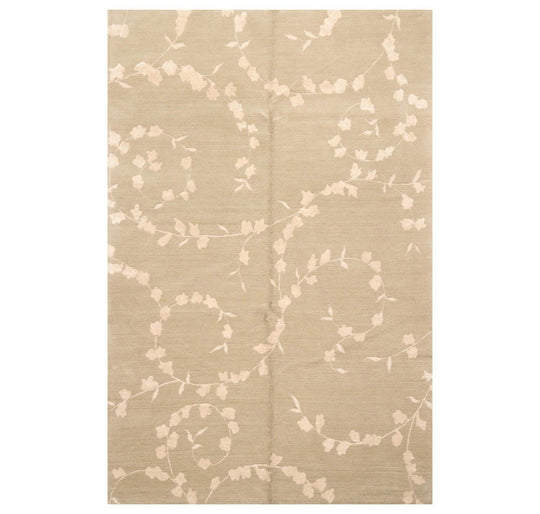 5'7"x8'6" Auth. Hand Knotted Tibetan Wool Silk Dove Cottonwood Area Rug