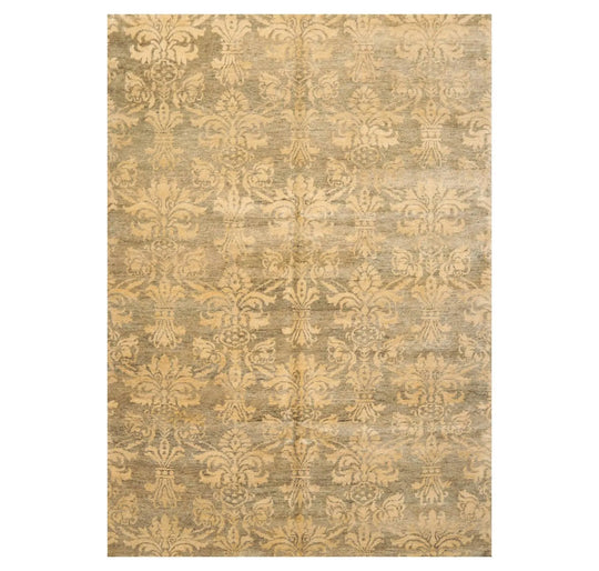 6'1'' x 8'7'' Hand Knotted 100% New Zealand Wool Damask Antique Finish Area Rug