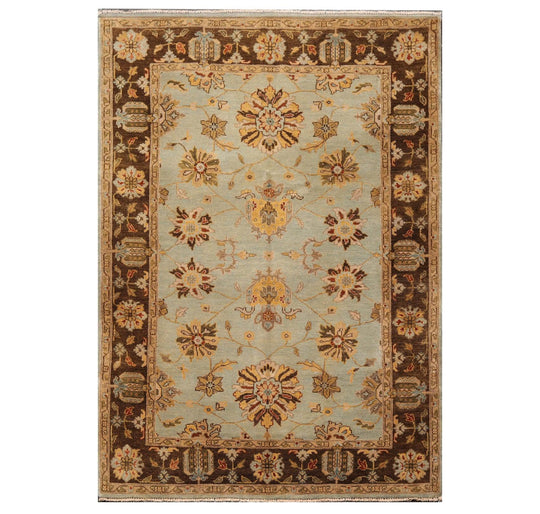 6'1" x 8'8" Hand Knotted 100% New Zealand Wool Agra Oriental Muted Area Rug Aqua