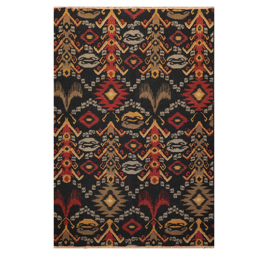 5'11"x8'11" Hand Knotted 100% Wool Reversible Flat Pile Area Rug Black