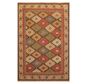 5' 10''x9'  Beige Rust Sage Color Hand Knotted Soumak 100% Wool Traditional Oriental Rug