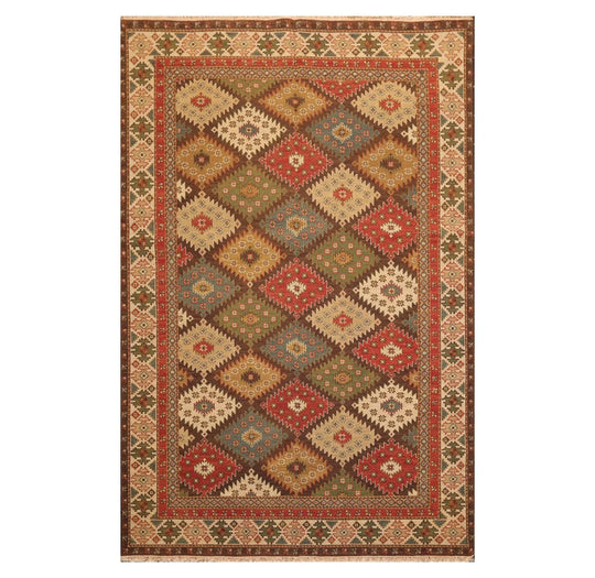 5'10 x 9' Hand Knotted 100% Wool Reversible Flat Pile Area Rug Beige