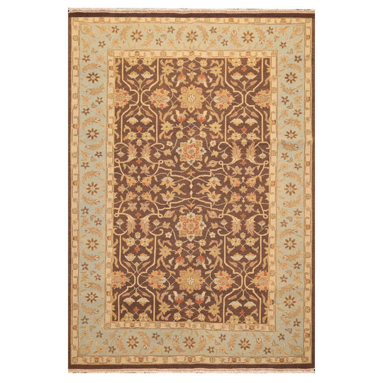 6' x 8'10" Hand Knotted 100% Wool Reversible Flat Pile Area Rug Brown