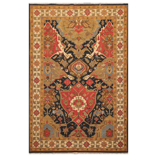 5'11" x 9' Hand Knotted 100% Wool Reversible Flat Pile Area Rug Navy