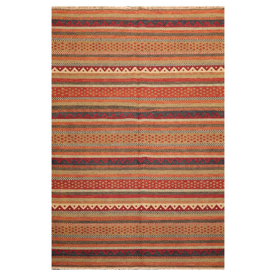 5'11" x 9' Hand Knotted 100% Wool Reversible Flat Pile Area Rug Rust