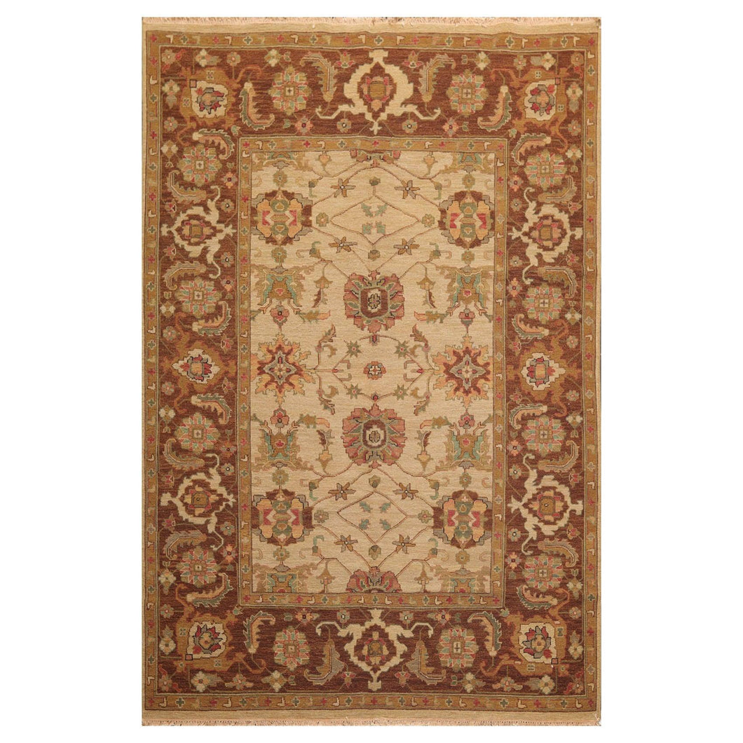 5' 10''x9'  Tan Brown Aqua Color Hand Knotted Soumak 100% Wool Traditional Oriental Rug