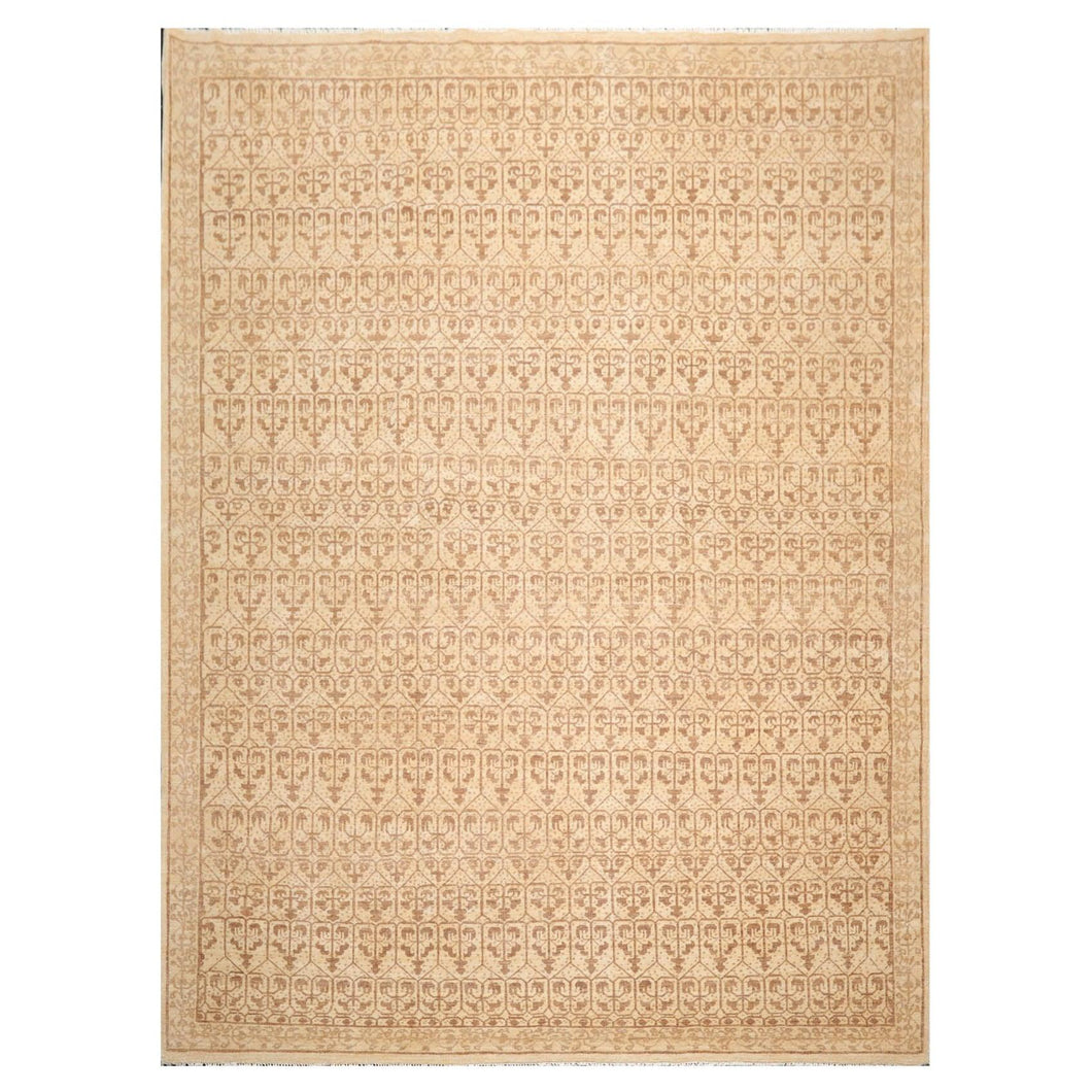 8' 8''x11' 8'' Beige Brown Color Hand Knotted Oriental 100% Wool Transitional Oriental Rug