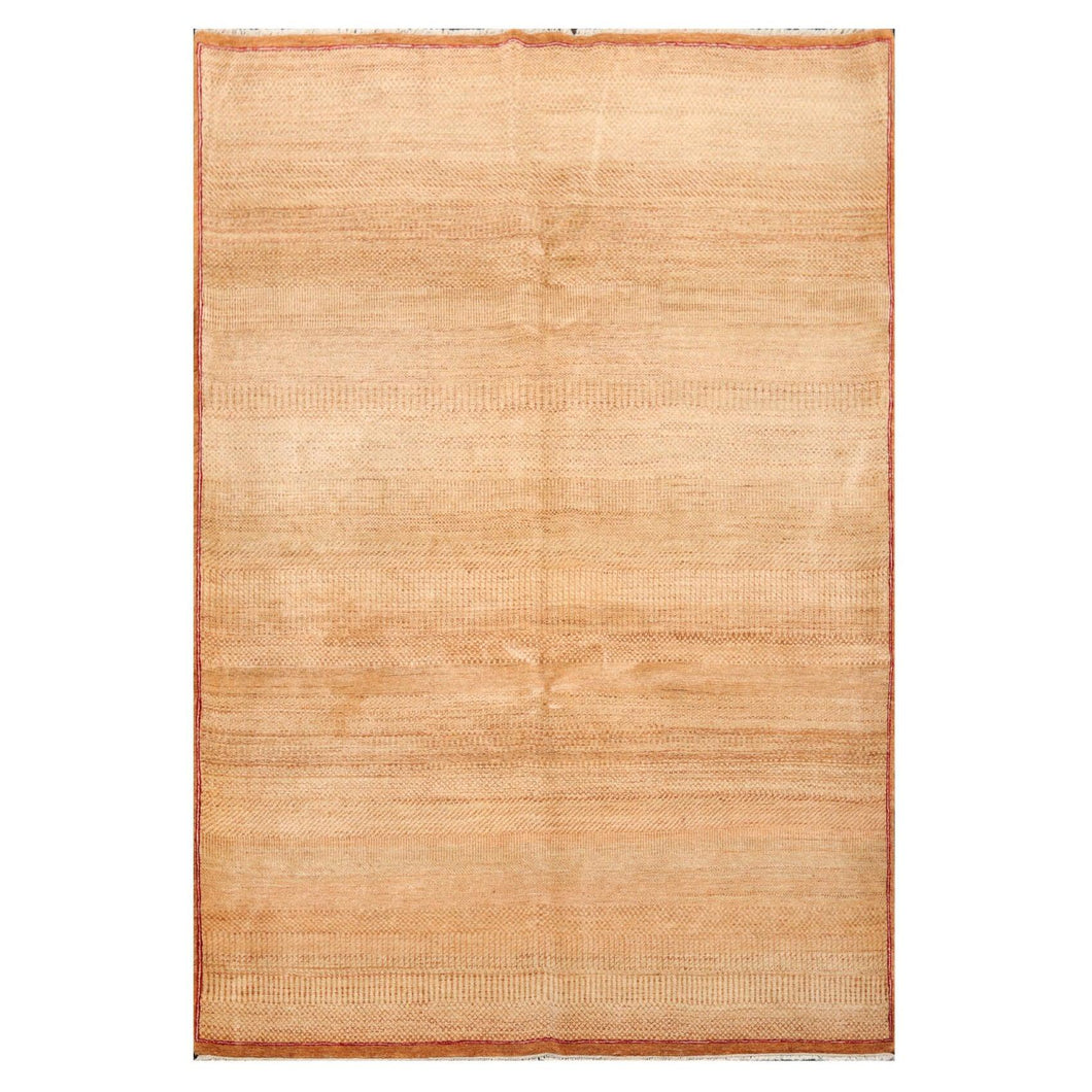 6' 3''x9' 2'' Beige Tan Red Color Hand Knotted Gabbeh 100% Wool Modern & Contemporary Oriental Rug