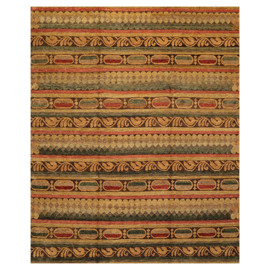 7' 10''x9' 9'' Gold Green Rust Color Hand Knotted Indo Tibetan 100% Wool Transitional Oriental Rug