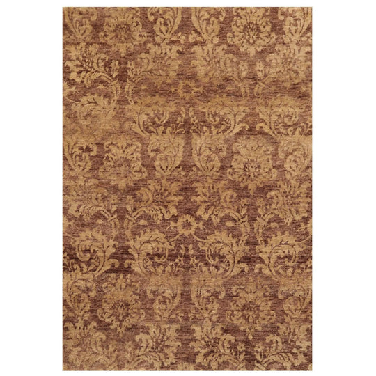 4'x5'10'' Hand Knotted Damask Indo-Tibetan New Zealand Wool Area Rug Tan