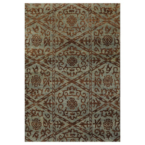3' 11''x5' 8'' Aqua Brown Color Hand Knotted Indo Tibetan New Zealand Wool Transitional Oriental Rug