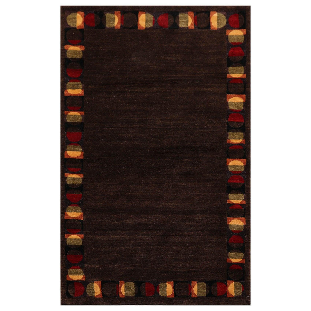 3' 2''x5'  Chocolate Red Gold Color Hand Knotted Tibetan 100% Wool Transitional Oriental Rug