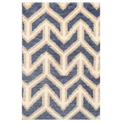 2' x 3' Hand Knotted Indo-Tibetan Wool Modern Oriental Area Rug Blue, Ivory - Oriental Rug Of Houston
