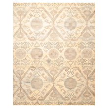 8' x 10' Handmade 100% Wool Ikat Pattern Area Rug Beige, Tan, Brown, Gray - Oriental Rug Of Houston