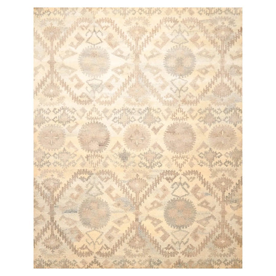 8' x 10' Handmade 100% Wool Ikat Pattern Area Rug Beige, Tan, Brown, Gray