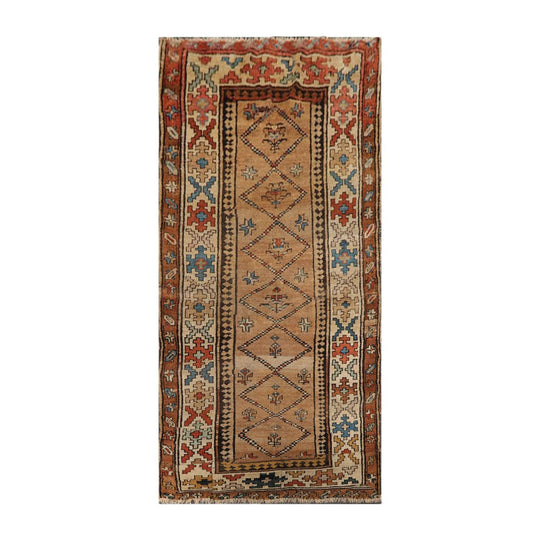 3'9" x 7'10" Antique Hand Knotted 100% Wool Melayaar Oriental Area Rug Caramel
