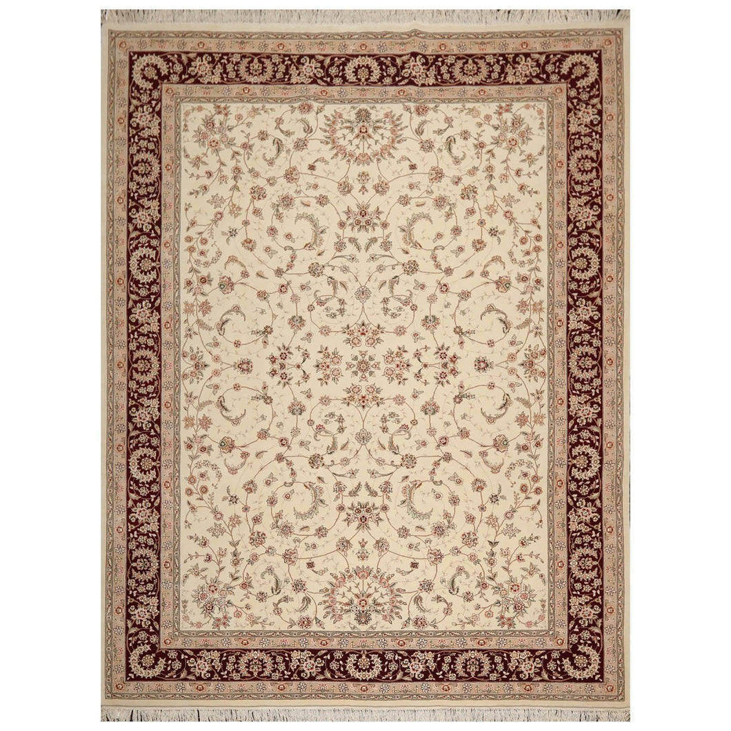 8' 8''x11' 8'' Cream Maroon
 Gray Color Hand Knotted Sino Persian Wool and Silk Traditional Oriental Rug