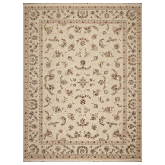 9' x 12' Hand Knotted Wool and silk Sino Persian Isphahan Oriental Area Rug Cream