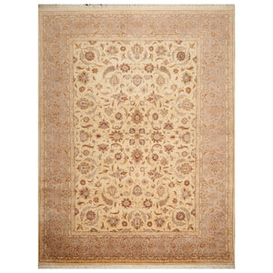 9' 2''x12' 4'' Ivory Taupe Brown Color Hand Knotted Persian 100% Wool Traditional Oriental Rug
