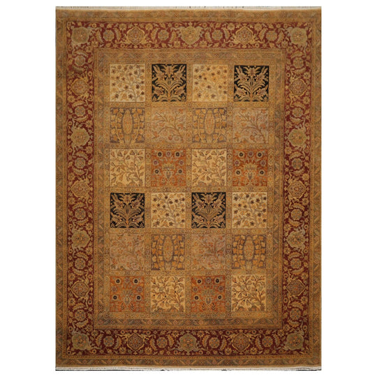 9'x12'4" Hand Knotted Wool Traditional Multi Panel Agra Oriental Area Rug Beige